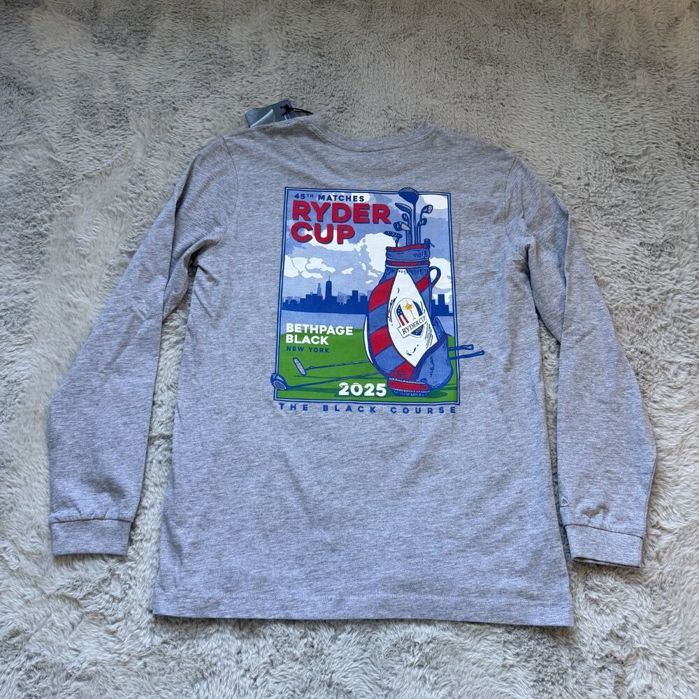 NWT 2025 RYDER CUP GOLF BETHPAGE BLACK NEW YORK GREY LONG SLEEVE T-SHIRT SMALL